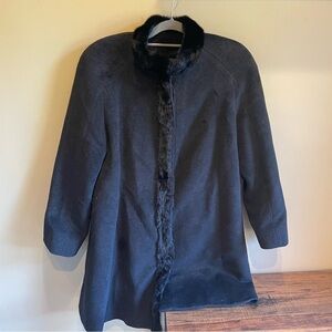 Bella Bicchi Vintage Long  Fur Angora Virgin Wool Black Coat